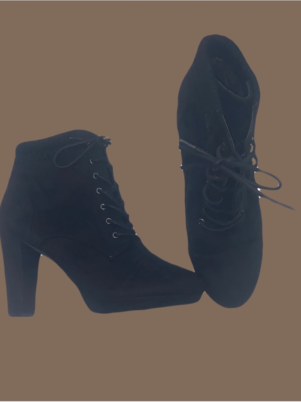 Black Lace-Up Suede Ankle Booties